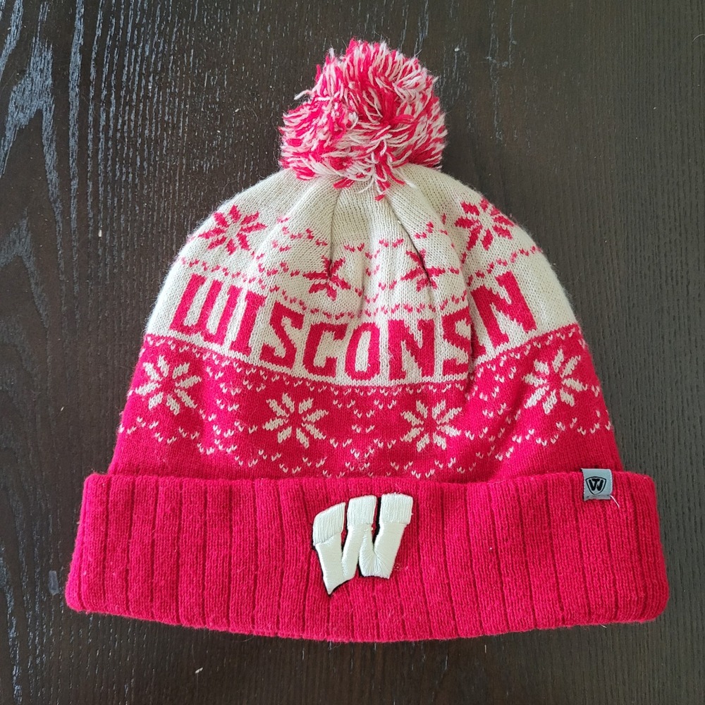Wisconsin Badgers Beanie Pom Pom One Size Embroidered Red Top of the World